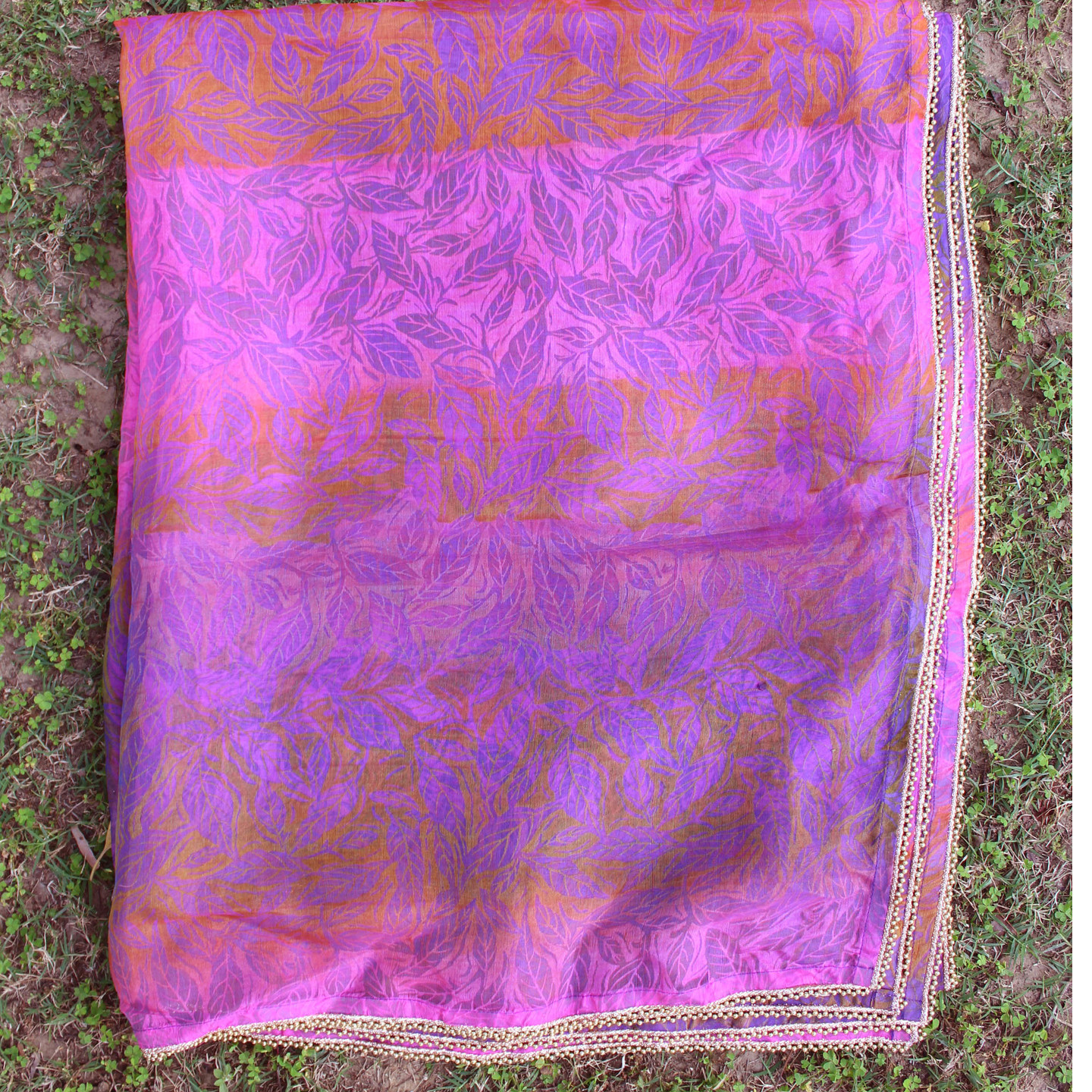 Leaf Printed Multi Colored Silk Chanderi DupattaOdhini