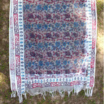 Blue Floral Block Printed Handloom Silk Organza Stole/Dupatta
