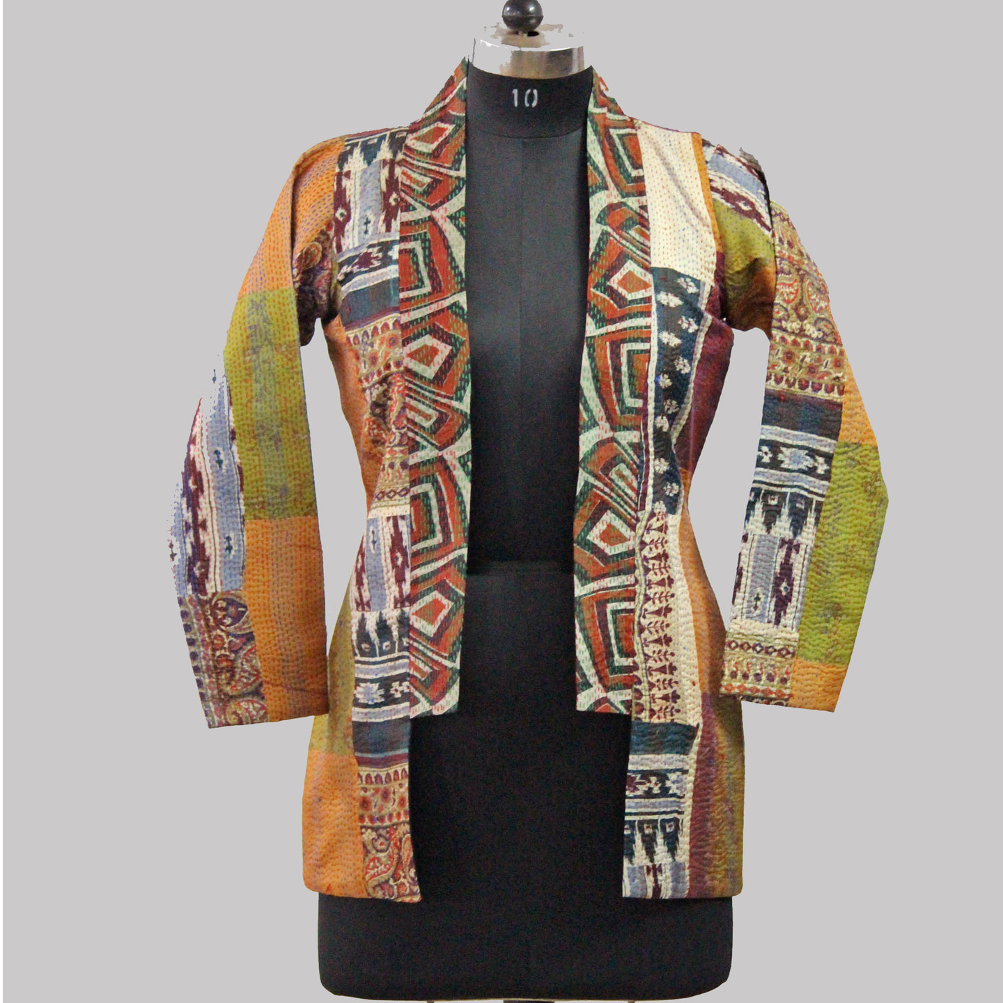 Vintage Asymmetrical Cut Silk Kantha Jacket