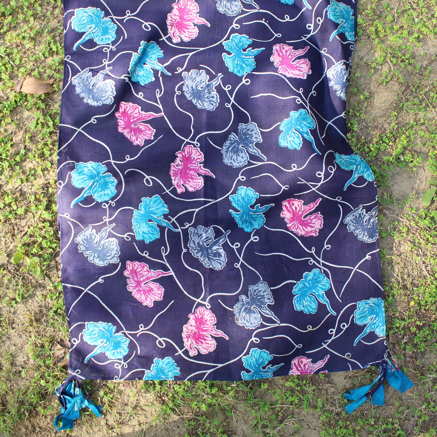 Blue Silk Floral Printed Stole