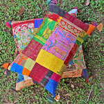 Vintage Silk Kantha Embroidered Cushion cover-12x18