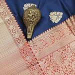 Navy Blue & Red Banarsi Blended Silk Saree