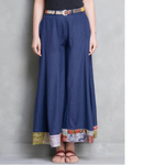 Blue Cotton Silk Palazzo Pant with Kantha Belt Set of 2