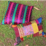 Silk Cushion Covers with Kantha and Woven pattern (Set Of 2)