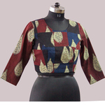 Red Printed Cotton Patch Saree Blouse