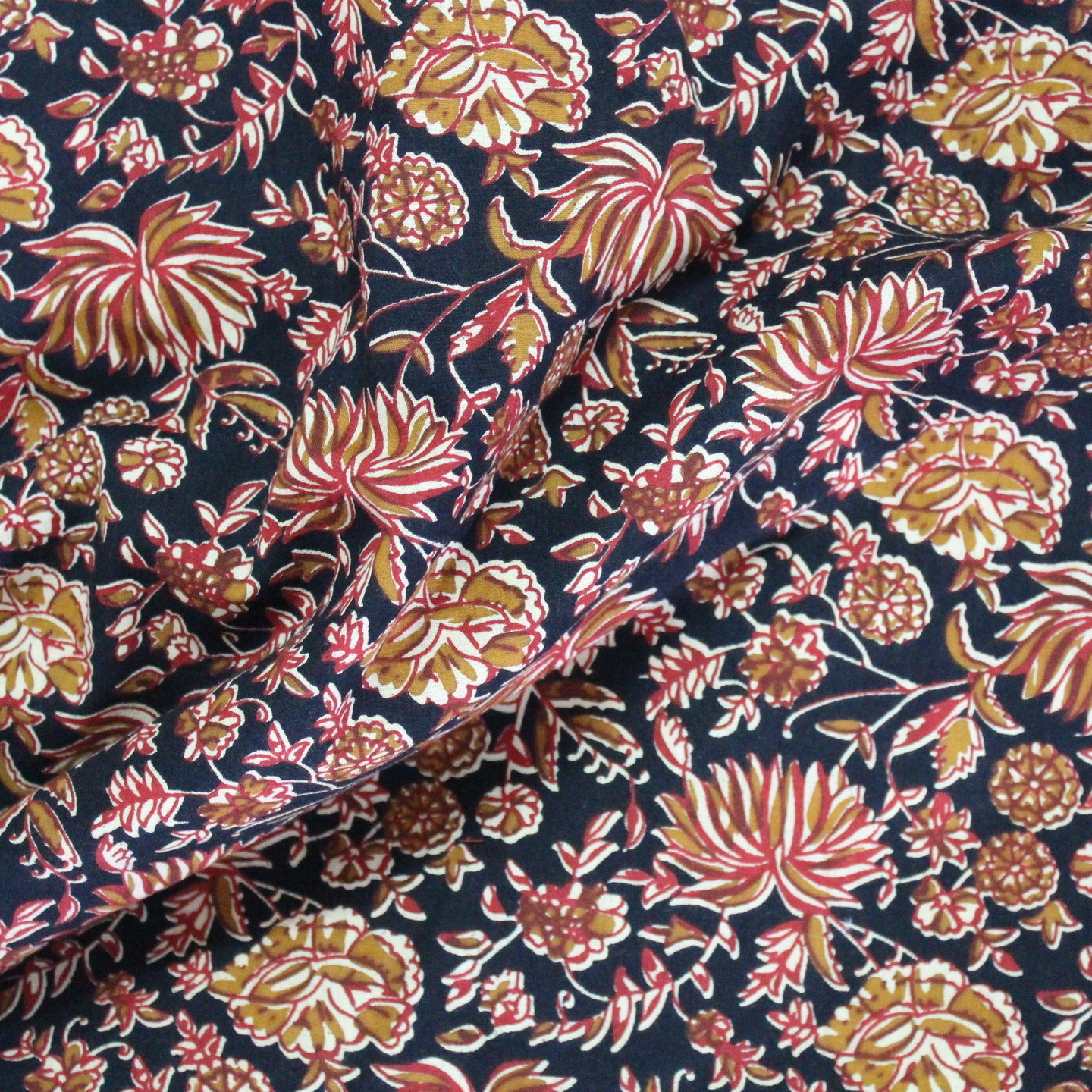 Black Red Floral Printed Fabric