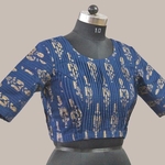 Blue Gold Printed Pleated Saree Blouse
