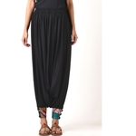Black cotton silk Harem Pant with Silk Kantha Cuff