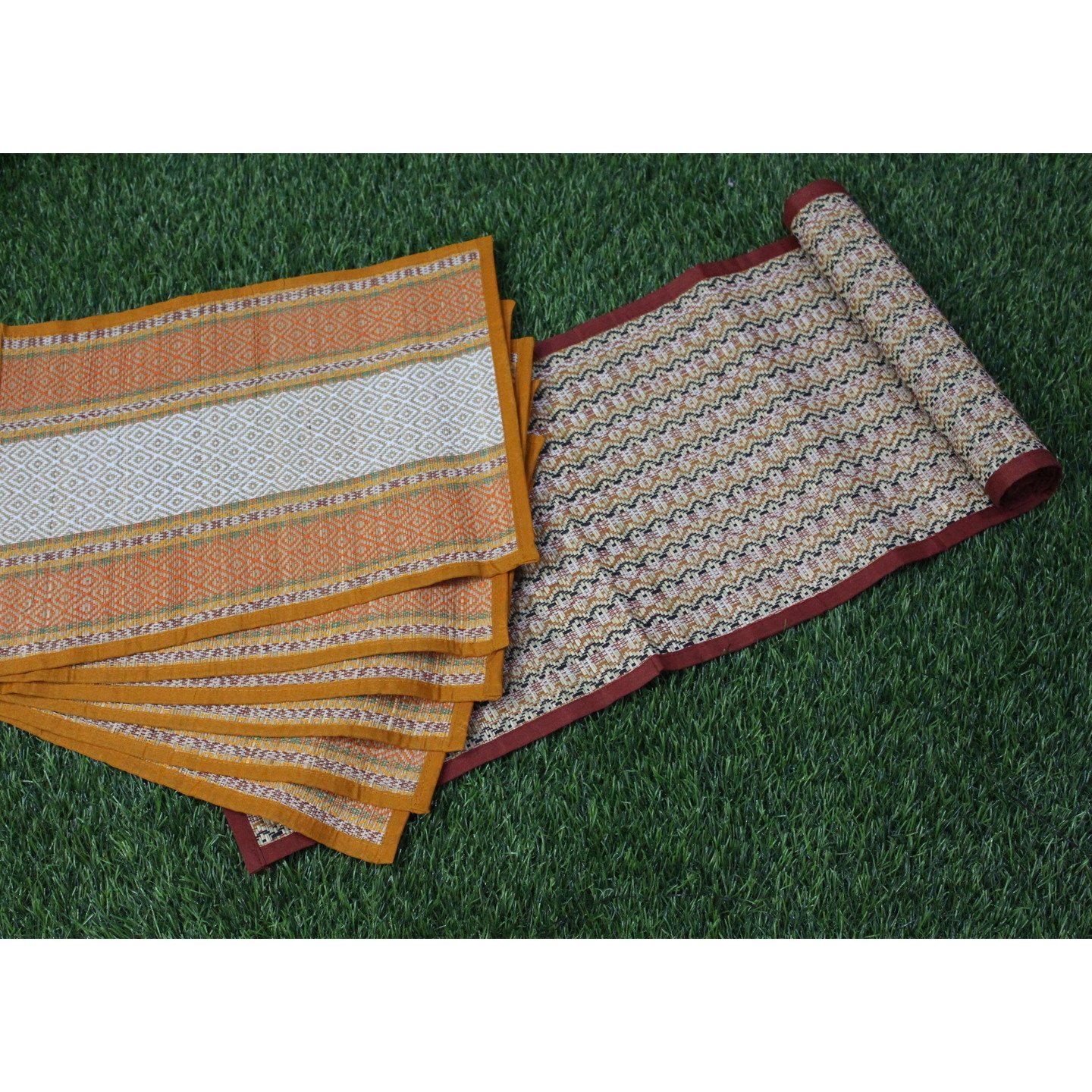 Multi  Handwoven Grass Table runner & mats (Set of 6)