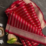 Banarasi Blended Silk Vertical Lines Red Saree