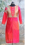 Pink Silk Shaded Chanderi Yoke Kurta
