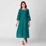 Teal Zari Leaf Embroidered Kurta