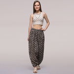 Grey Elasticated Waist Dabu-printed Harem Cotton Pants