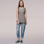 Grey Pleated Dabu-printed Cotton Top