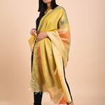 Marble print Banana Silk Yellow Orange Stole/Dupatta