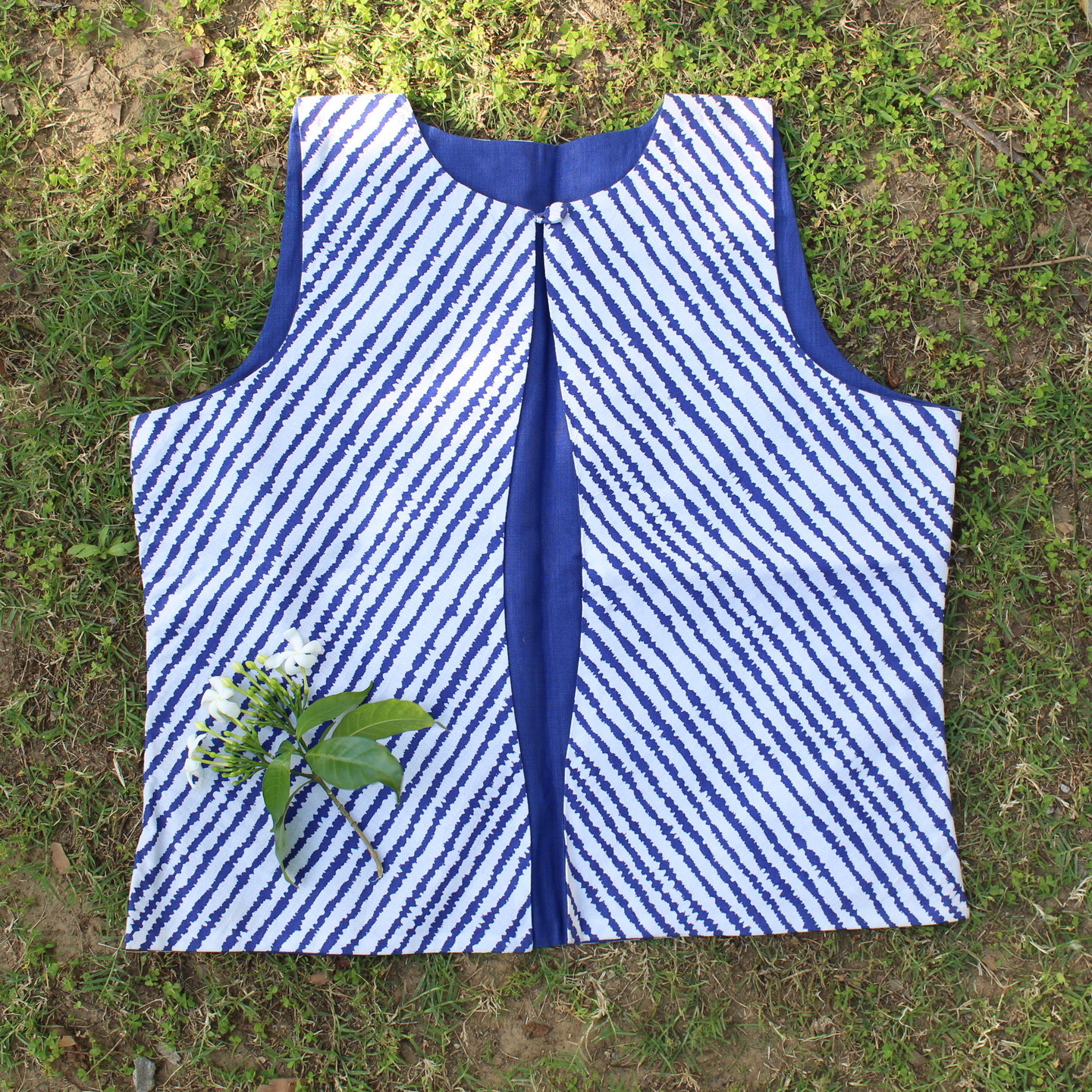 Blue Stripe Printed Cotton Waistcoat
