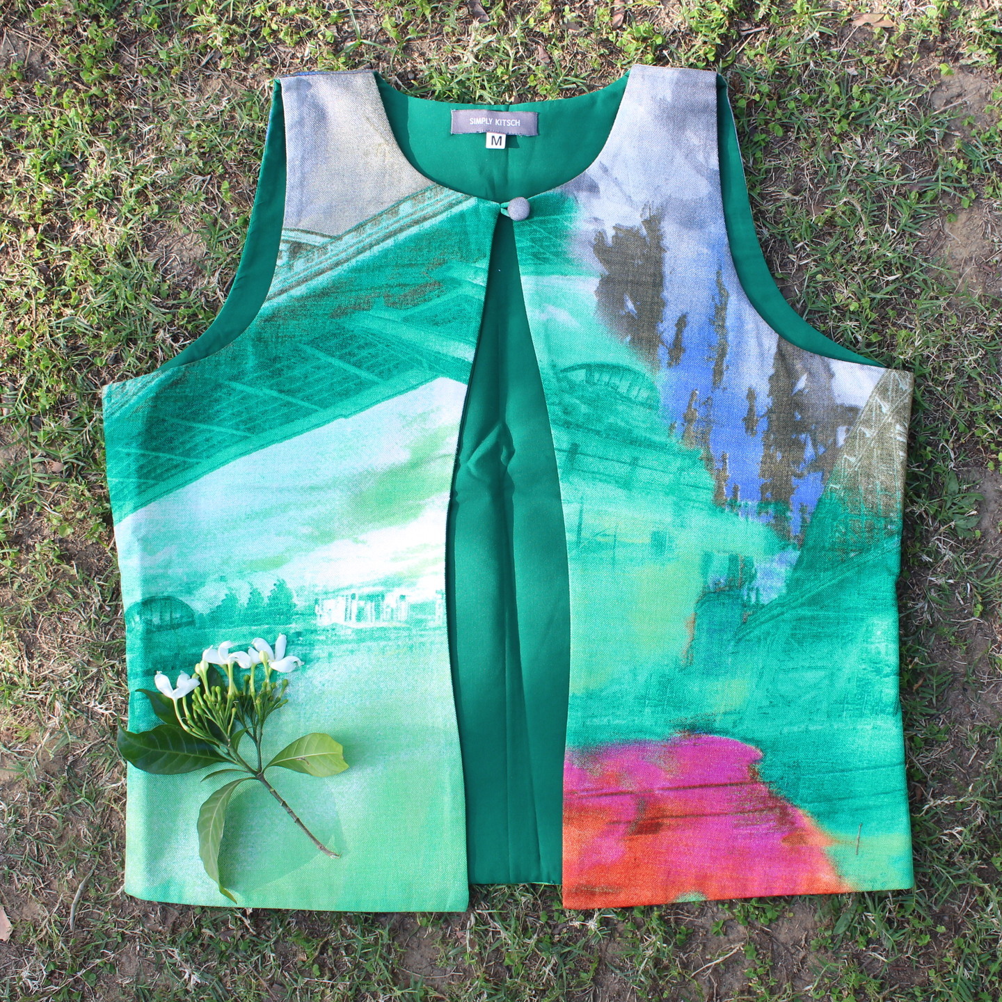 Green Printed Silk Waistcoat