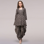 Grey Pleated Dabu-printed Cotton Tunic with Dhoti Pants Set of 2