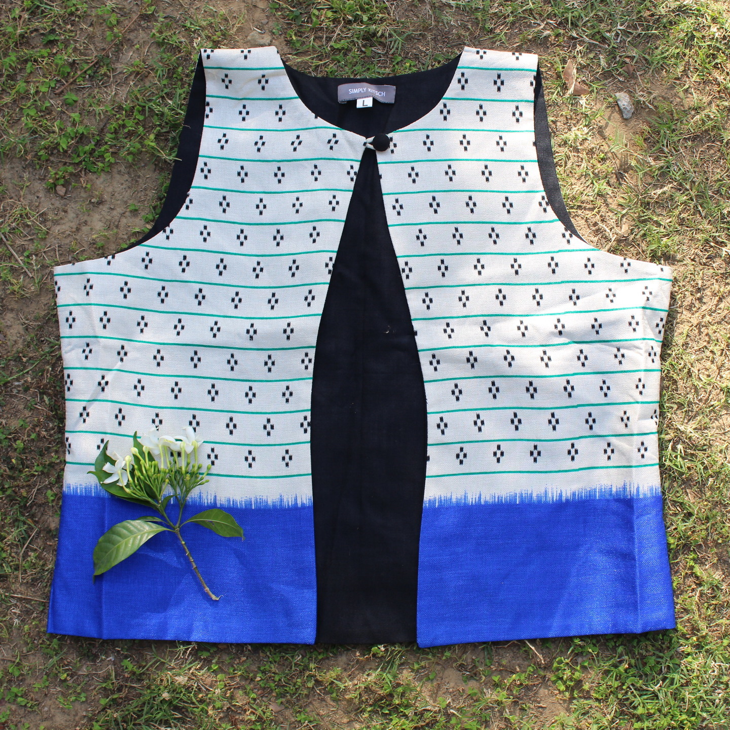 Printed Stripe Border Silk Waistcoat