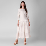 Ivory Gathered fine cotton woven metallic Dress