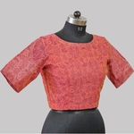 Pink Boat Neck Chanderi Printed Blouse