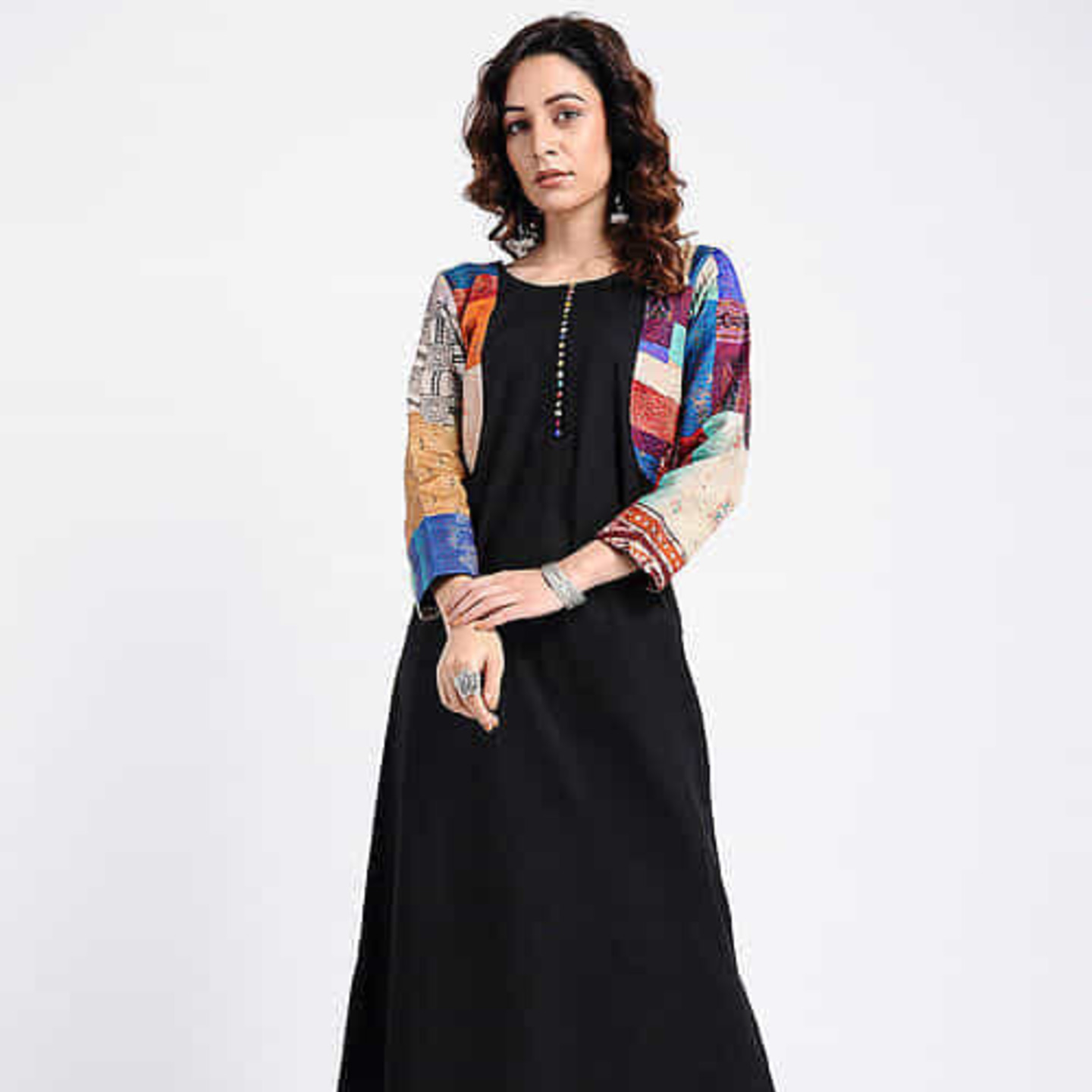Black Kantha-Embroidered Cotton Kurta with Pants Set of 2