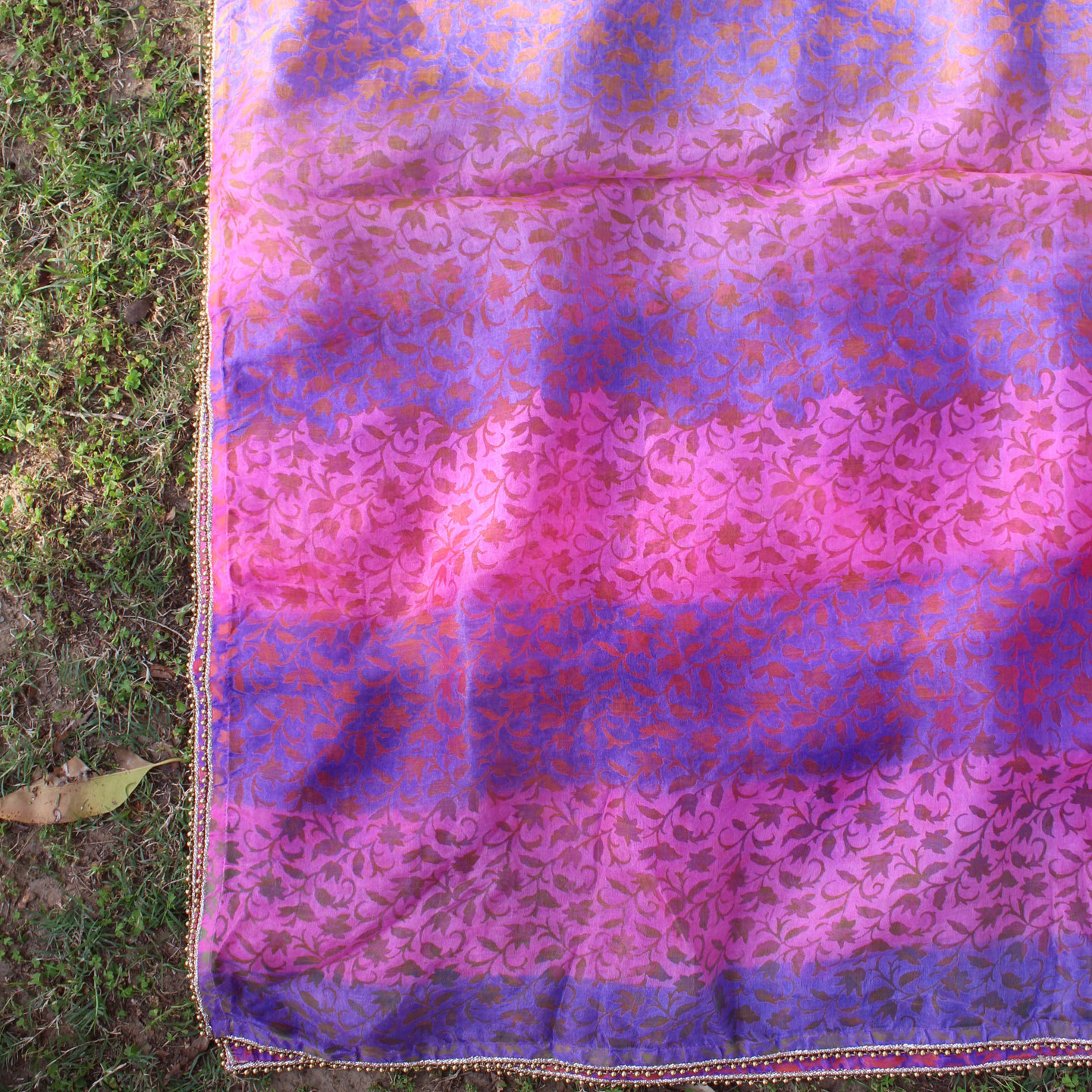 Pink Blue Printed Multi Colored Silk Chanderi Dupatta/Odhini