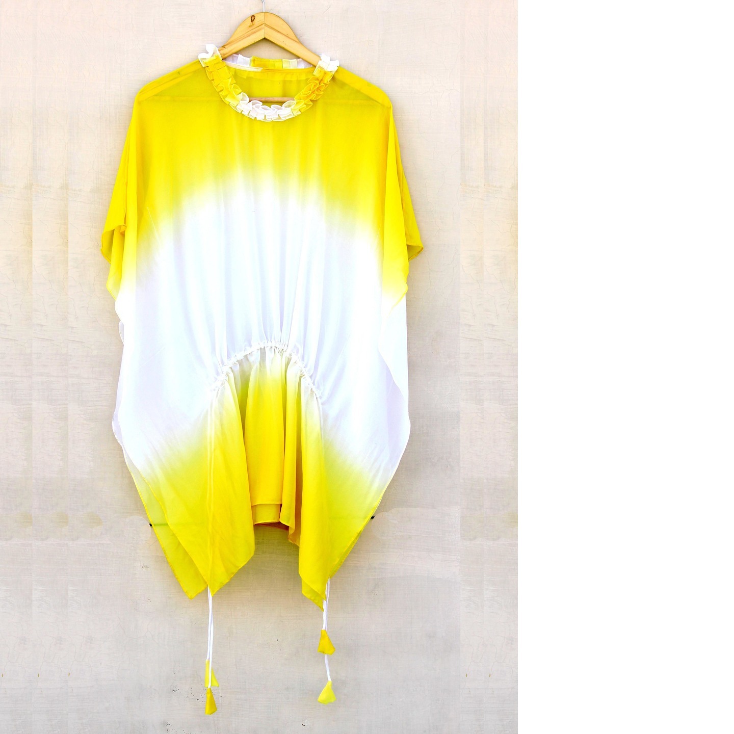Yellow White Ombre Dyed Chiffon Kaftan