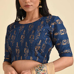 Blue Pleated Printed Blouse