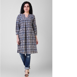 Indigo Dabu-printed Gathered Cotton Tunic