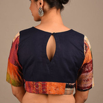 Blue kantha patch saree blouse