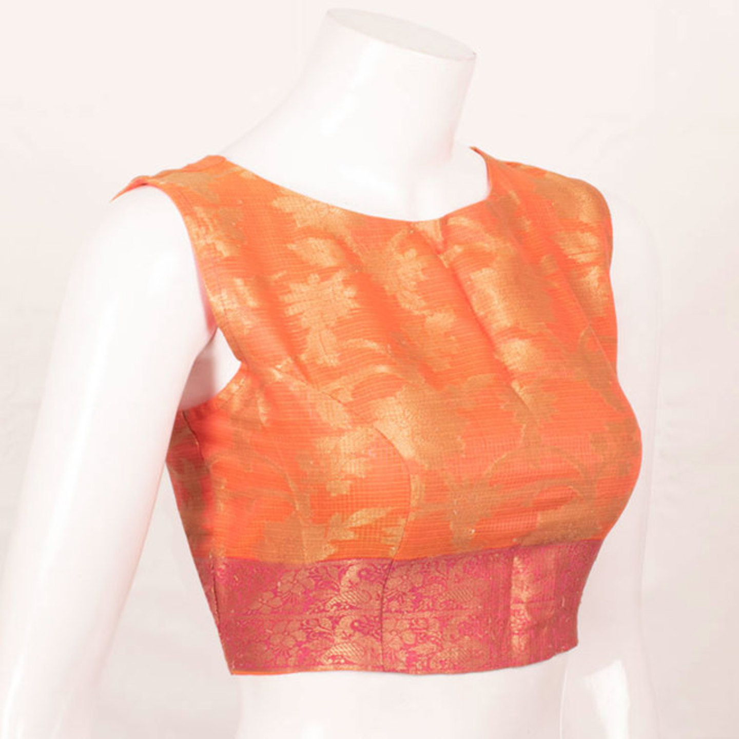 Handcrafted Sleeveless Princess Cut Banarasi Silk Cotton Blouse With Floral Butis