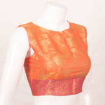 Handcrafted Sleeveless Princess Cut Banarasi Silk Cotton Blouse With Floral Butis