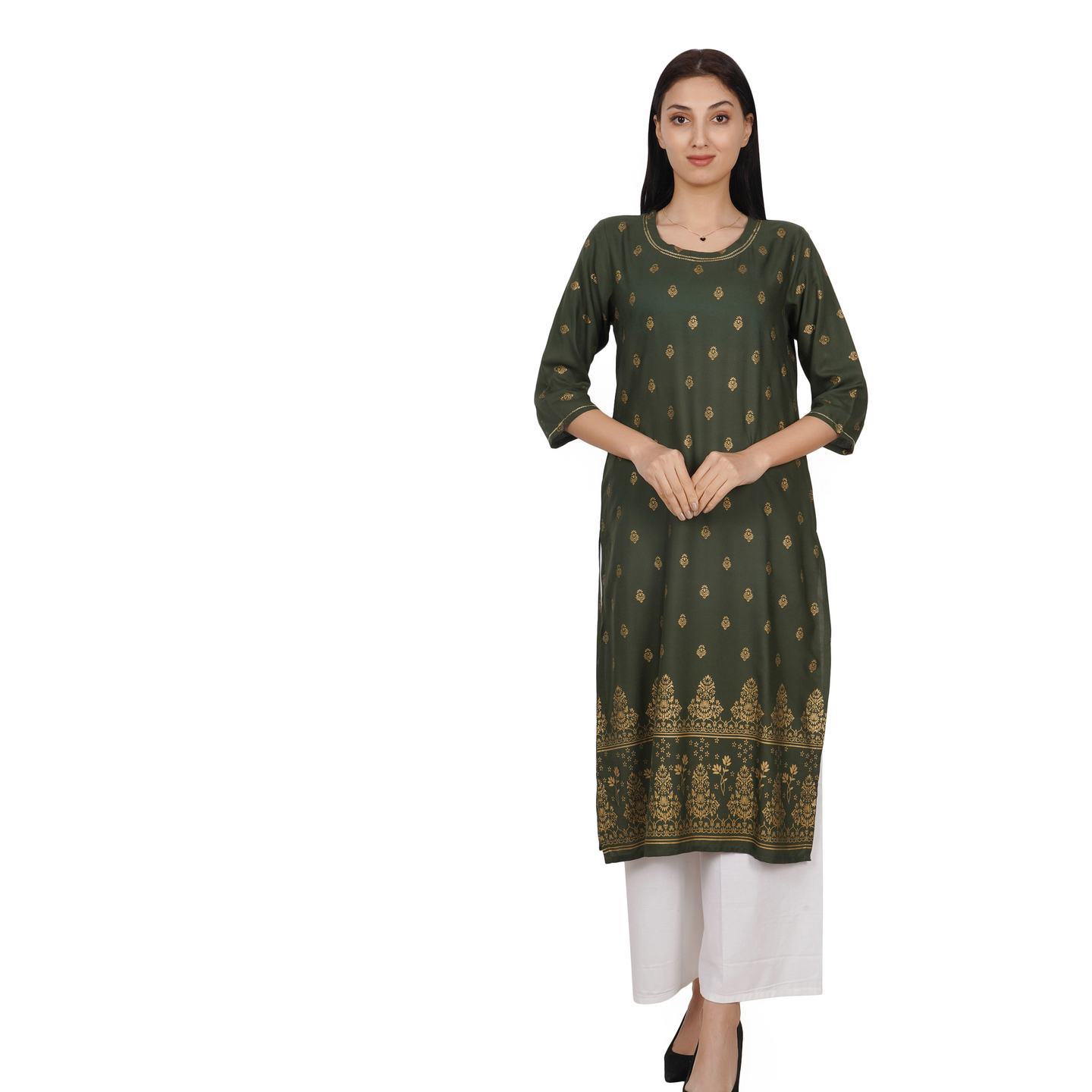 Green Gold Printed Sequin Embroidery Kurta