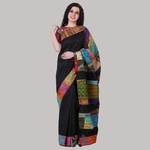 Black Dupion Silk Kantha Applique Saree