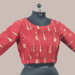 Red Gold Printed Pleated Saree Blouse