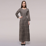 Grey Pleated Dabu-printed Cotton Dress