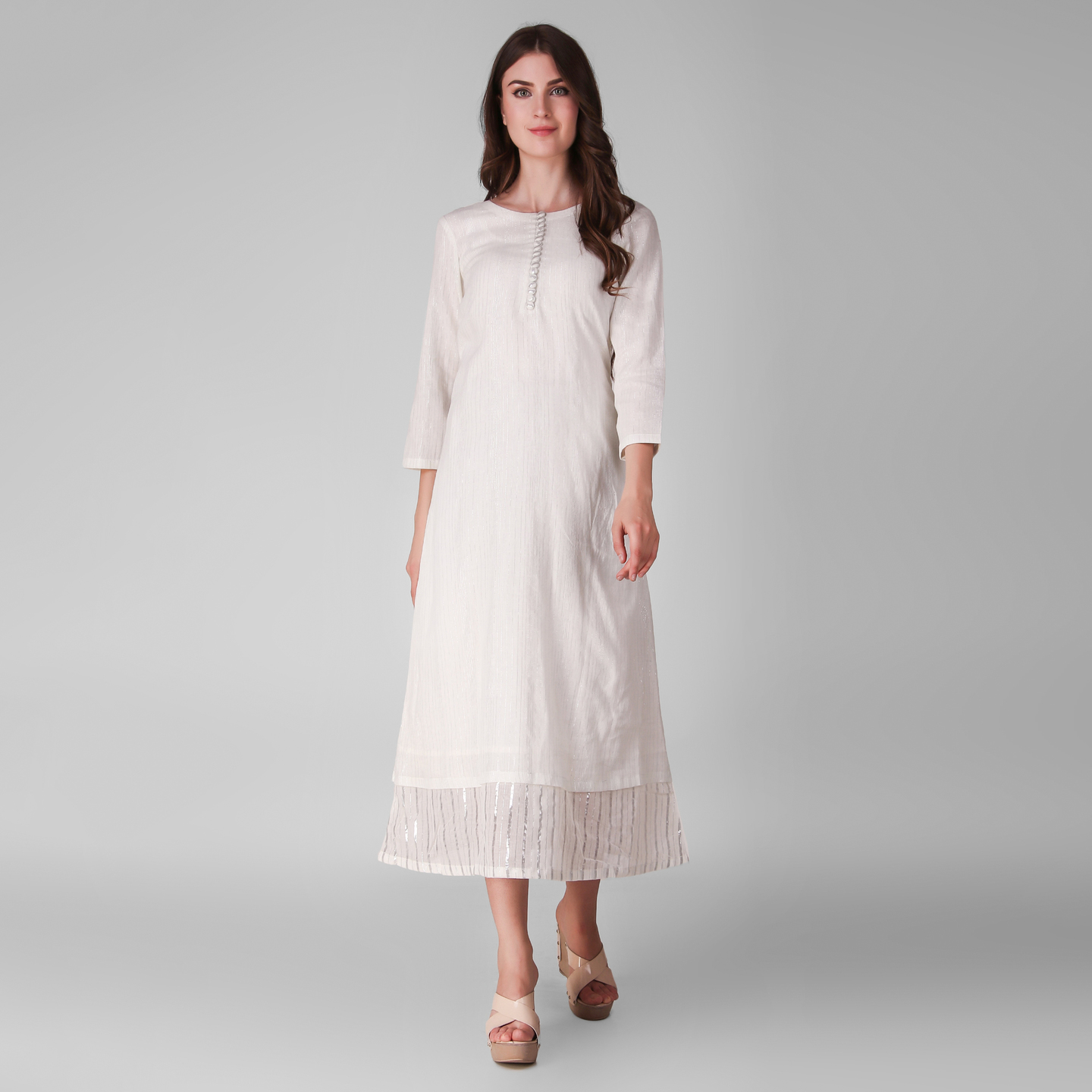 Ivory Cotton lurex layered dress