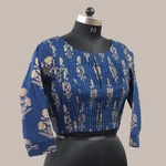 Blue gold printed Pleated Saree Blouse