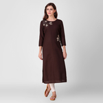 Brown Embroidered Cotton Kurta
