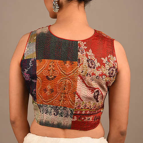 Vintage Sleeveless Silk kantha saree blouse