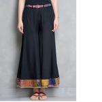 Black Cotton silk Palazzo Pant with Kantha Belt Set of 2