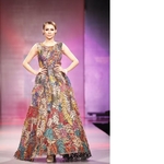 Vintage Silk Kantha Leaf Applique Organza Gown