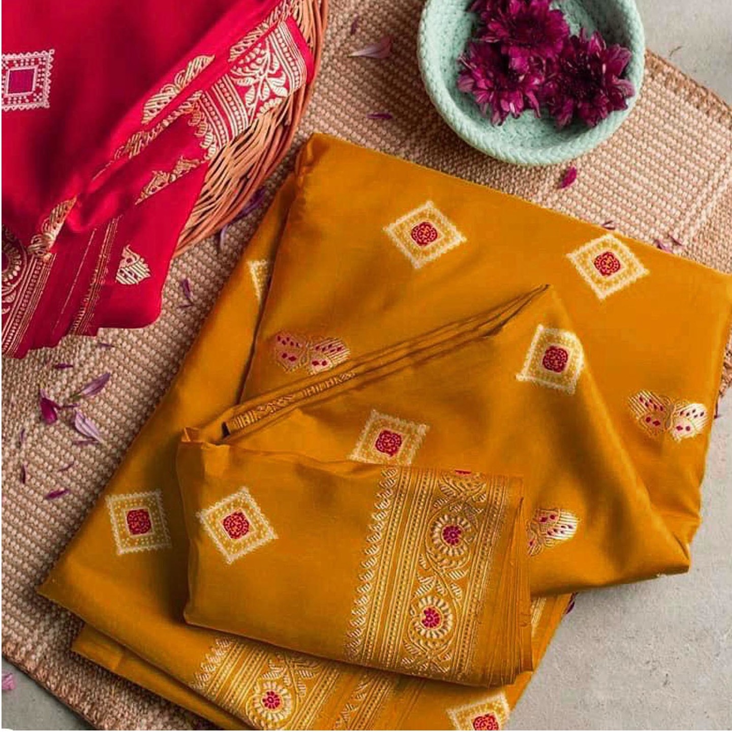 Occur Yellow Banarsi Blended Silk Saree
