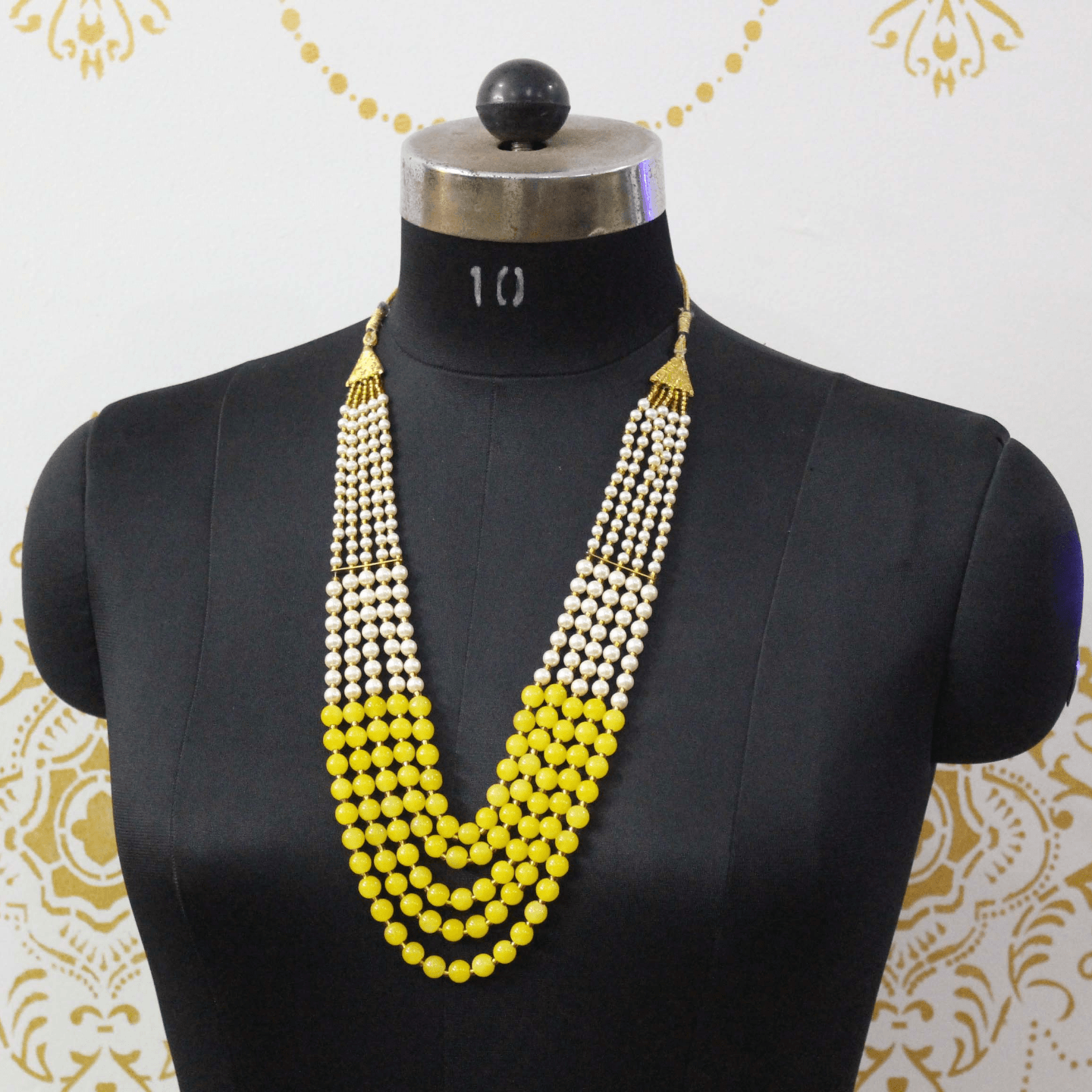 Yellow White Pearl & Beads String Necklace