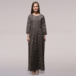 Grey Pleated Yoke Dabu-printed Cotton Dress