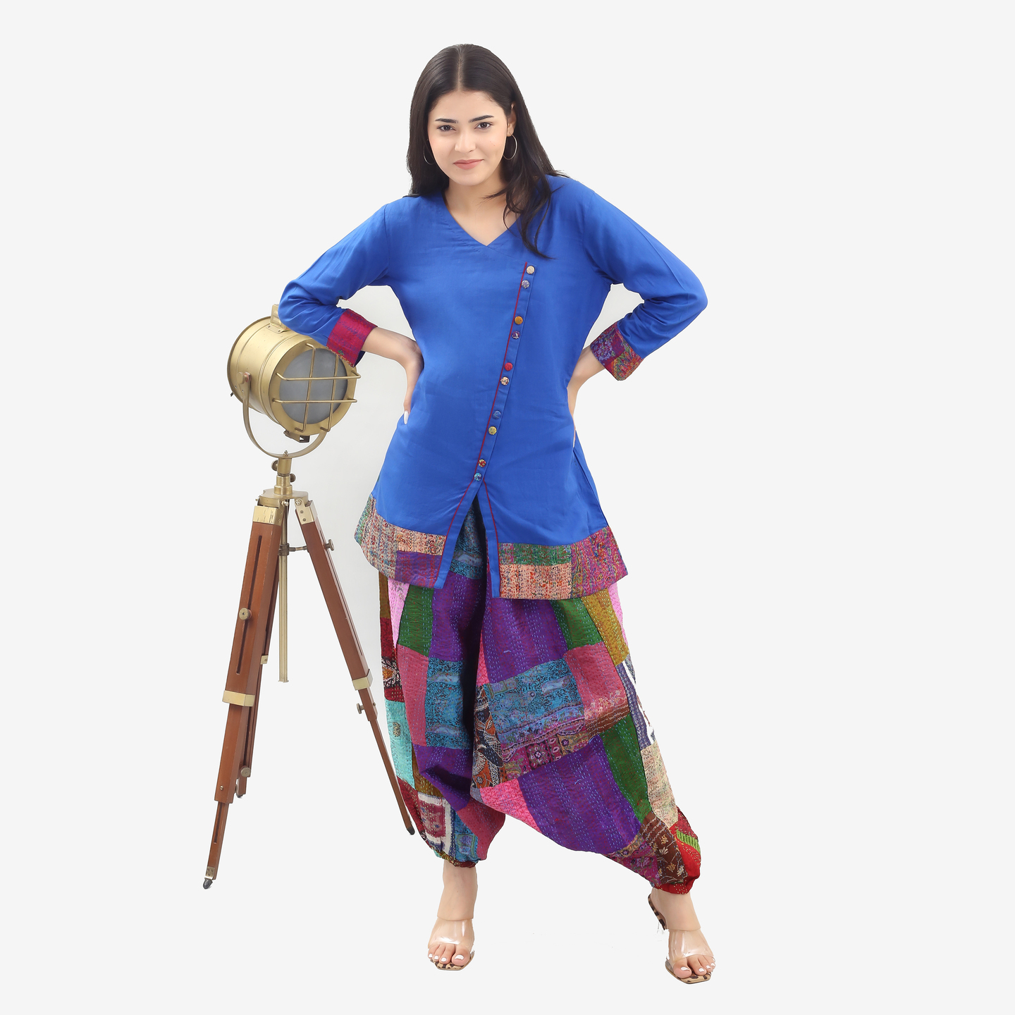 Vintage Silk Kantha Harem pant with cotton patch TopCord Set