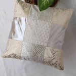 Gold White Silver Brocade Patch Cushion Cover 16x16