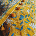 Yellow Cotton Hand Kantha Embroidered Dupatta