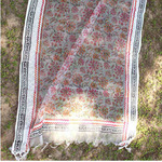 Red Floral Block Printed Handloom Silk Organza DupattaStole